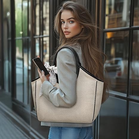 Borse da spiaggia da donna, borsa a tracolla grande in paglia e rafia, resistente alla sabbia, ideale per la spiaggia, le vacanze estive e i viaggi.