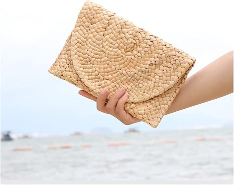 Pochette in paglia da donna, borse estive da spiaggia, pochette intrecciate a busta