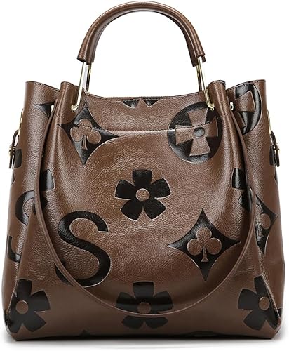Borsa a secchiello da donna, borsa tote con stampa floreale in rilievo, borsa a tracolla vintage di tendenza, borsa a spalla grande in ecopelle vegana.