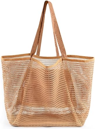 Borse da spiaggia da donna, borsa a rete da viaggio estiva con ampia tasca interna, borsa a tracolla intrecciata resistente alla sabbia