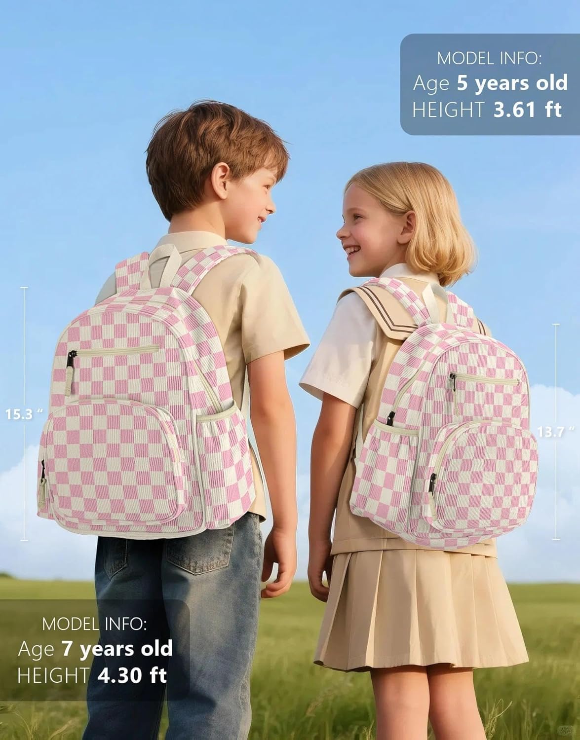 Zainetto in velluto a coste per bambine dai 2 ai 5 anni, zainetto per la scuola materna e l'asilo - Zainetti carini per bambine, altezza 35 cm, adatti a cartelle.