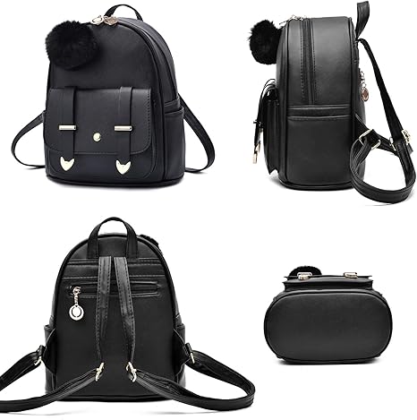 Zainetto alla moda per ragazze, mini zainetto, borsetta per donne adolescenti, zainetto in pelle PU con pompon, borsa a tracolla
