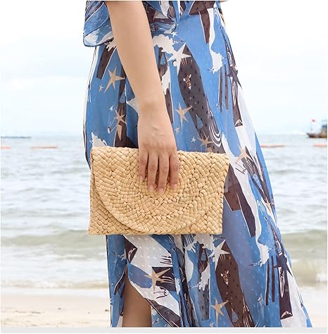 Pochette in paglia da donna, borse estive da spiaggia, pochette intrecciate a busta