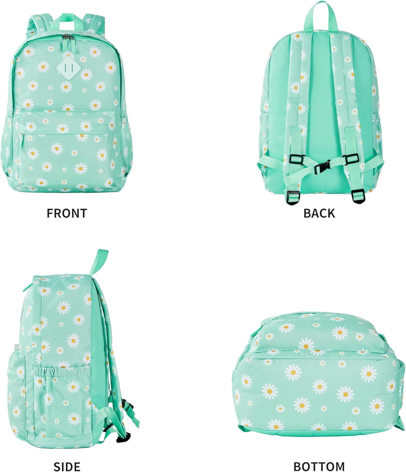 Zaino per la scuola materna, per bambini piccoli, per la scuola elementare, per maschietti e femminucce, con cinghia pettorale (43 cm, verde margherita)