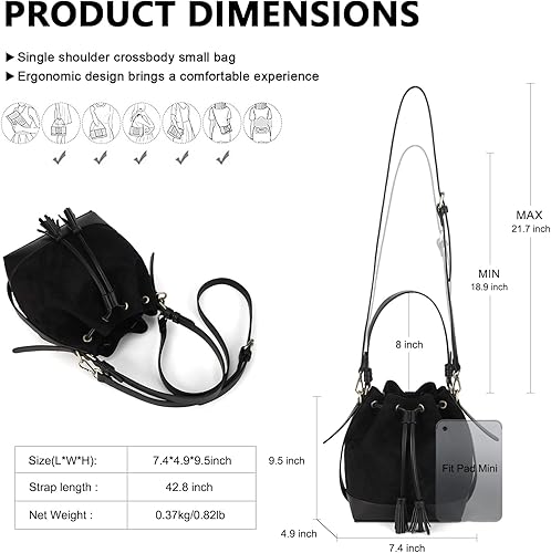 Borse a secchiello in finta pelle scamosciata e borsetta a tracolla con coulisse per donna, borsa tote media con 2 spallacci