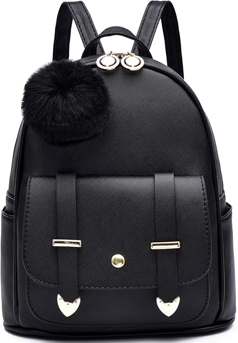 Zainetto alla moda per ragazze, mini zainetto, borsetta per donne adolescenti, zainetto in pelle PU con pompon, borsa a tracolla