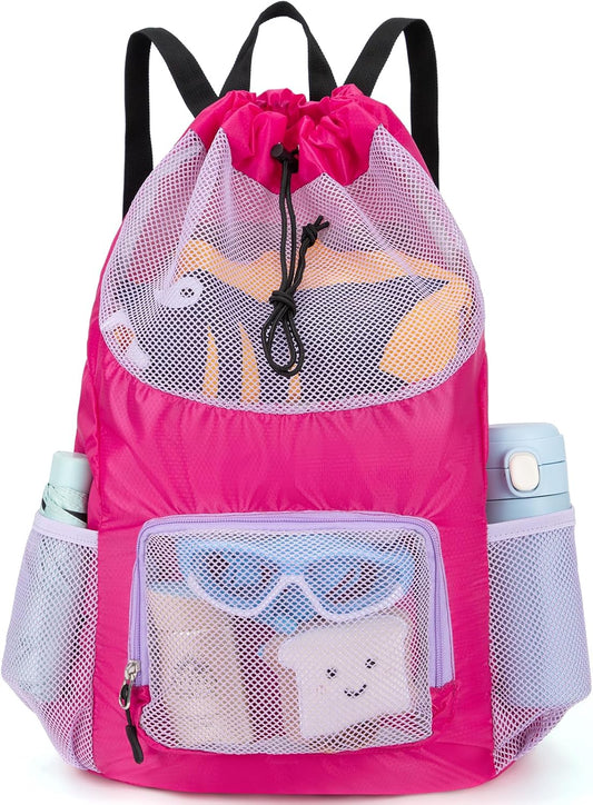 Borsa da nuoto per bambini, zaino da spiaggia in rete per ragazze, borsa da spiaggia leggera con coulisse, borsa a tracolla per piscina, sport e palestra.