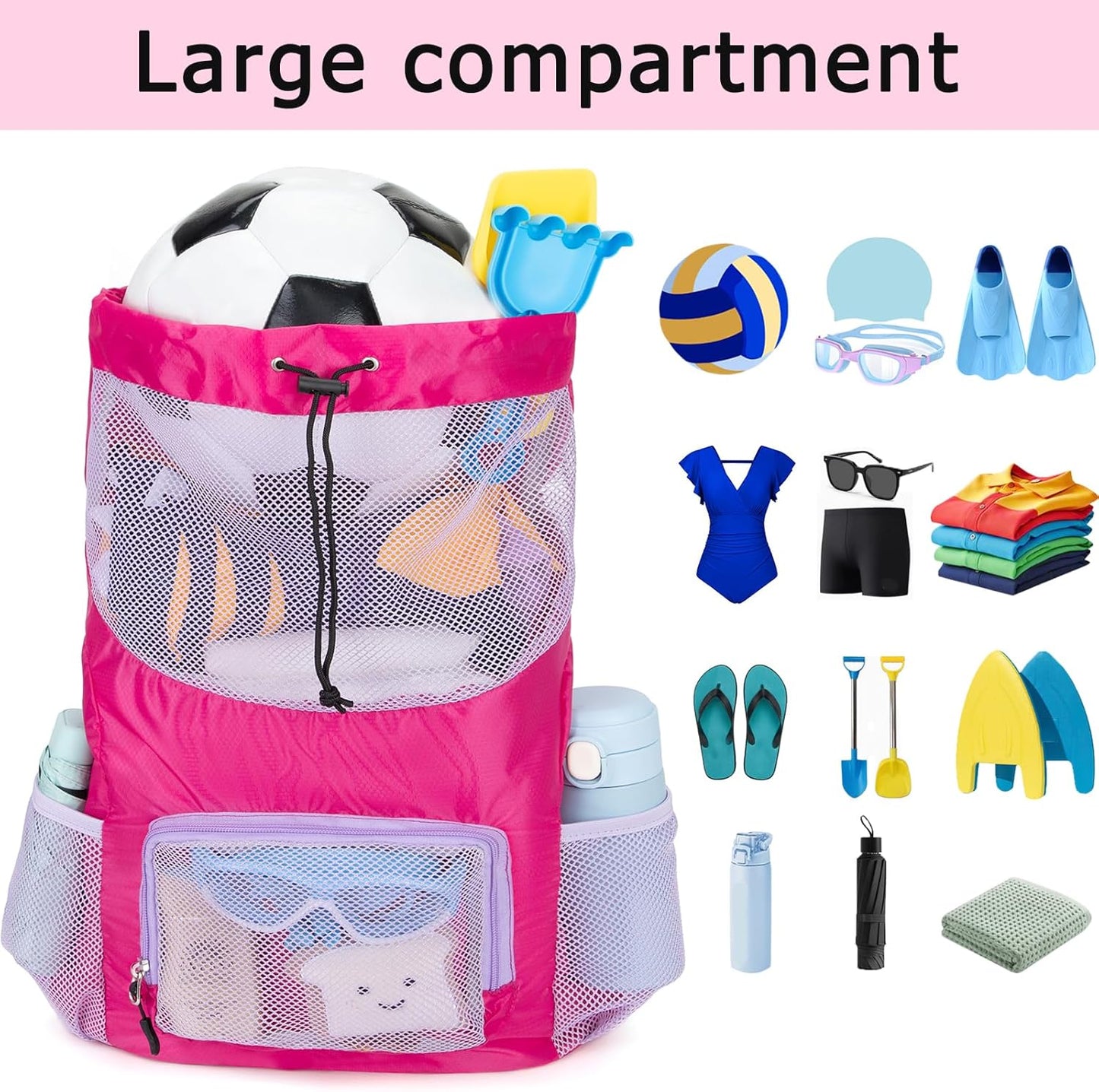 Borsa da nuoto per bambini, zaino da spiaggia in rete per ragazze, borsa da spiaggia leggera con coulisse, borsa a tracolla per piscina, sport e palestra.