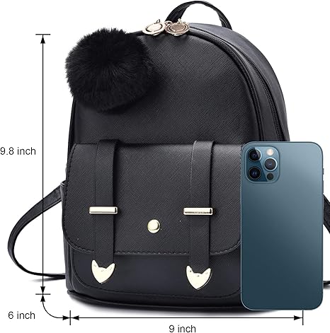 Zainetto alla moda per ragazze, mini zainetto, borsetta per donne adolescenti, zainetto in pelle PU con pompon, borsa a tracolla