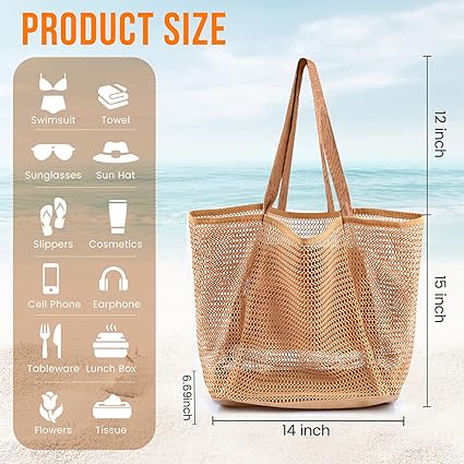 Borse da spiaggia da donna, borsa a rete da viaggio estiva con ampia tasca interna, borsa a tracolla intrecciata resistente alla sabbia